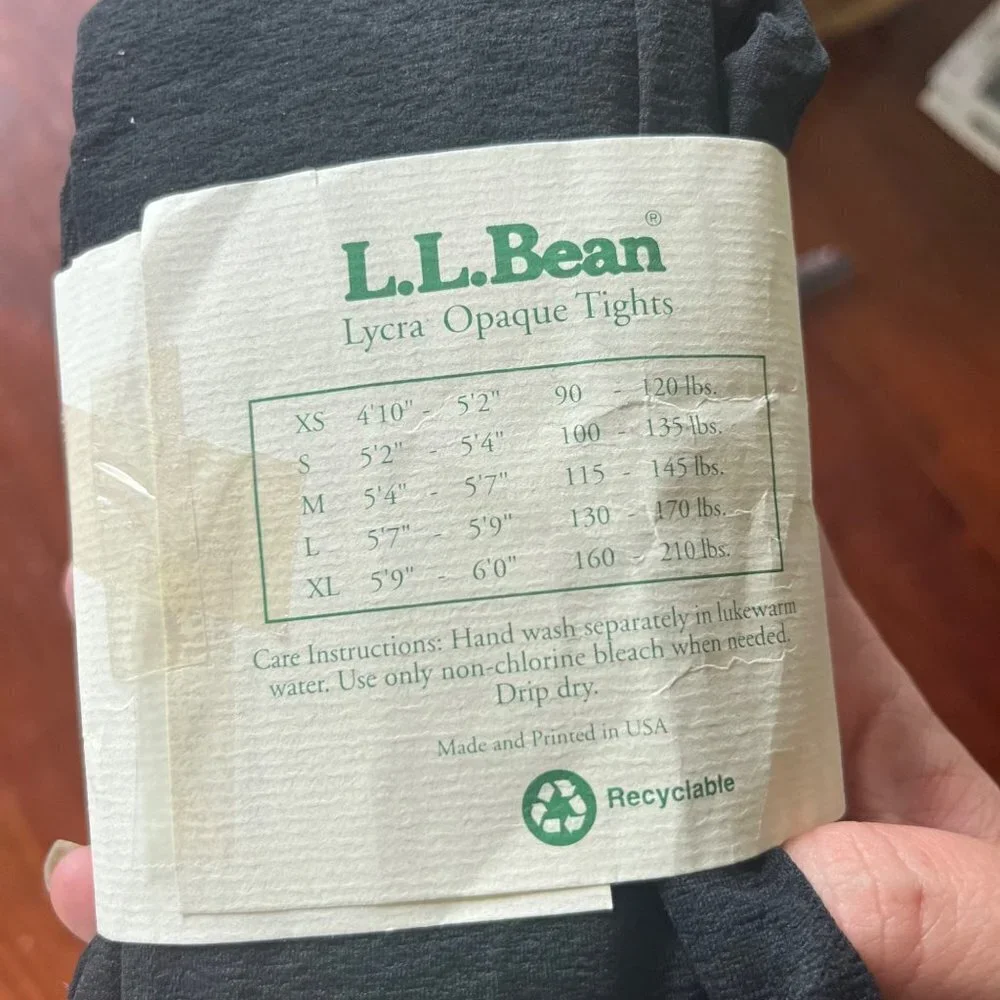 NEW Vintage L.‎ L. Bean Lyrca Opaque Black Tights- Size Medium